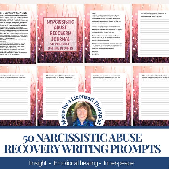 50 Narcissistic Abuse Recovery Journal Writing Prompts Narcissism Healing Workbook Abuse Survivor Therapist tools Printable download aid pdf