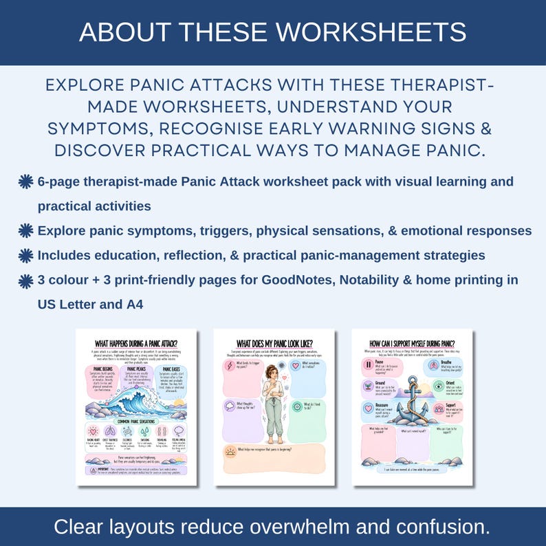 Panic Attack Relief Worksheets: Calming Strategies, Coping Skills for ...