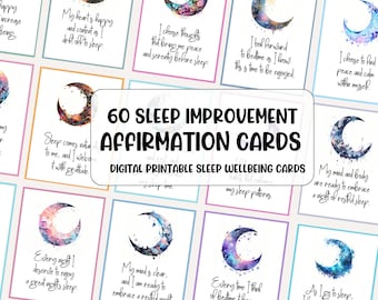 60 Sleep Affirmation Cards. Insomnia improvement help deck. Rest problems. Affirm a calm positive relaxing bedtime routine. Downloadable PDF