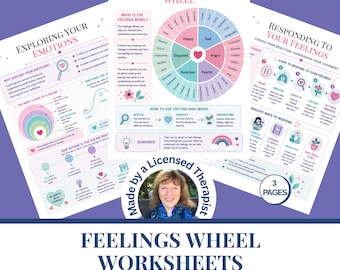 Feelings Wheel Worksheets | Emotions Chart for Emotional Regulation |  Therapy Worksheets | Counseling Resources |  PDF Digital Download