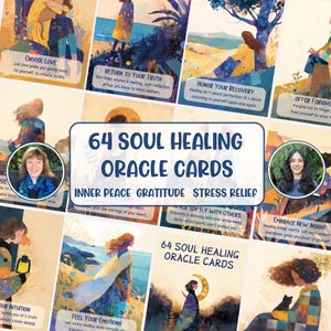 64 cartas del Oráculo de Sanación del Alma Cartas de guía espiritual Baraja de tarot del Oráculo imprimible Meditación Inspiración Orientación Manifestación Atención plena