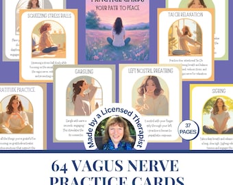 64 Vagus Nerve cards Polyvagal therapy Mental health coping skills Nervous system regulation Therapy resources Somatic exercises for trauma