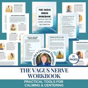 Cuaderno de trabajo sobre el nervio vago. Diario de regulación del sistema nervioso. Terapia polivagal. Recursos de terapia de salud mental. Ejercicios somáticos para el trauma. 51 páginas.