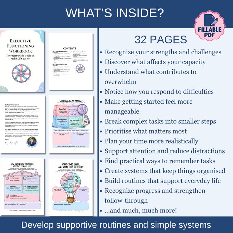 These counseling resources can be used independently or alongside therapy or coaching. They also offer therapist resources for supporting adults who experience difficulties with planning, attention, organisation, and task completion.