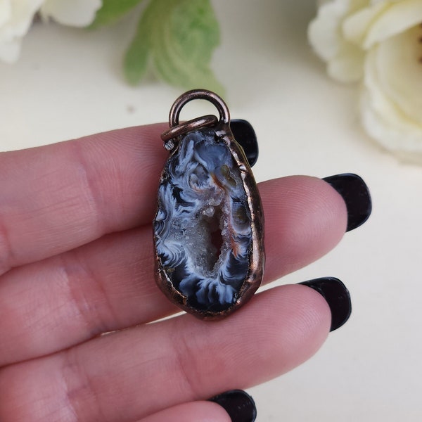 Gorgeous Geode with Druzy Crystal Pendant Electroformed Necklace | Witch Aesthetic | Copper Witchy Jewelry