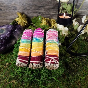 One (1) Aromatic 7 Chakra Sage Smudge Bundled Smudges Cleansing Smoke Floral Smudge Wand Herbal Incense Sacred Smudge Ritual Smudge Chakra