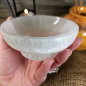 Beautiful Selenite Bowl Carving | Large Round Offering Bowl w/ Base | Selenite Charging Bowl for Crystals