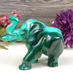 Stunning Malachite Crystal Animal Carving Elephant Spirit Animal