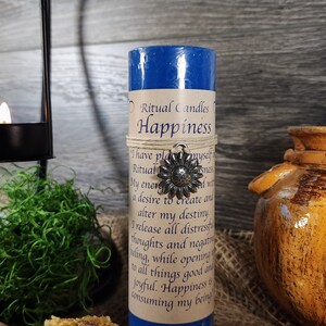 Ritual Candle Happiness 6&quot; Unscented Pillar Candle Hand Poured in USA by Ritual Candles Spell Candle Manifestation Candle Pagan Wiccan Altar