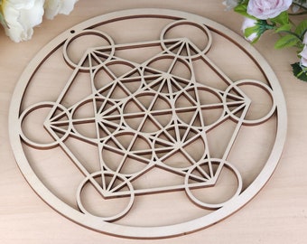 Wooden Metatron's Cube Crystal Grid Board | Unfinished Witch Pagan Decor Wall Hanging | Pendulum Board | Figurine Statue Sculpture