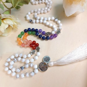 Gorgeous 7 Chakra Howlite Prayer Mala | Natural Gemstones for Meditation | Pride Love Necklace | 108 Mala Bead Necklace Pride Chakra