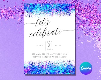 Modern Classic Paint Splatter Let&#39;s Celebrate Editable Invitation Printable Instant Download