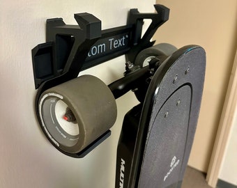 Electric Skateboard Wall Mount - Displays Skateboard from both sides - Custom Text