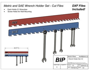 Metric and SAE Wrench Holder Cut Files For SAE and Metric Wrench Hangers For Wall Mounting Wrench Hook DXF Plasma Cut Files