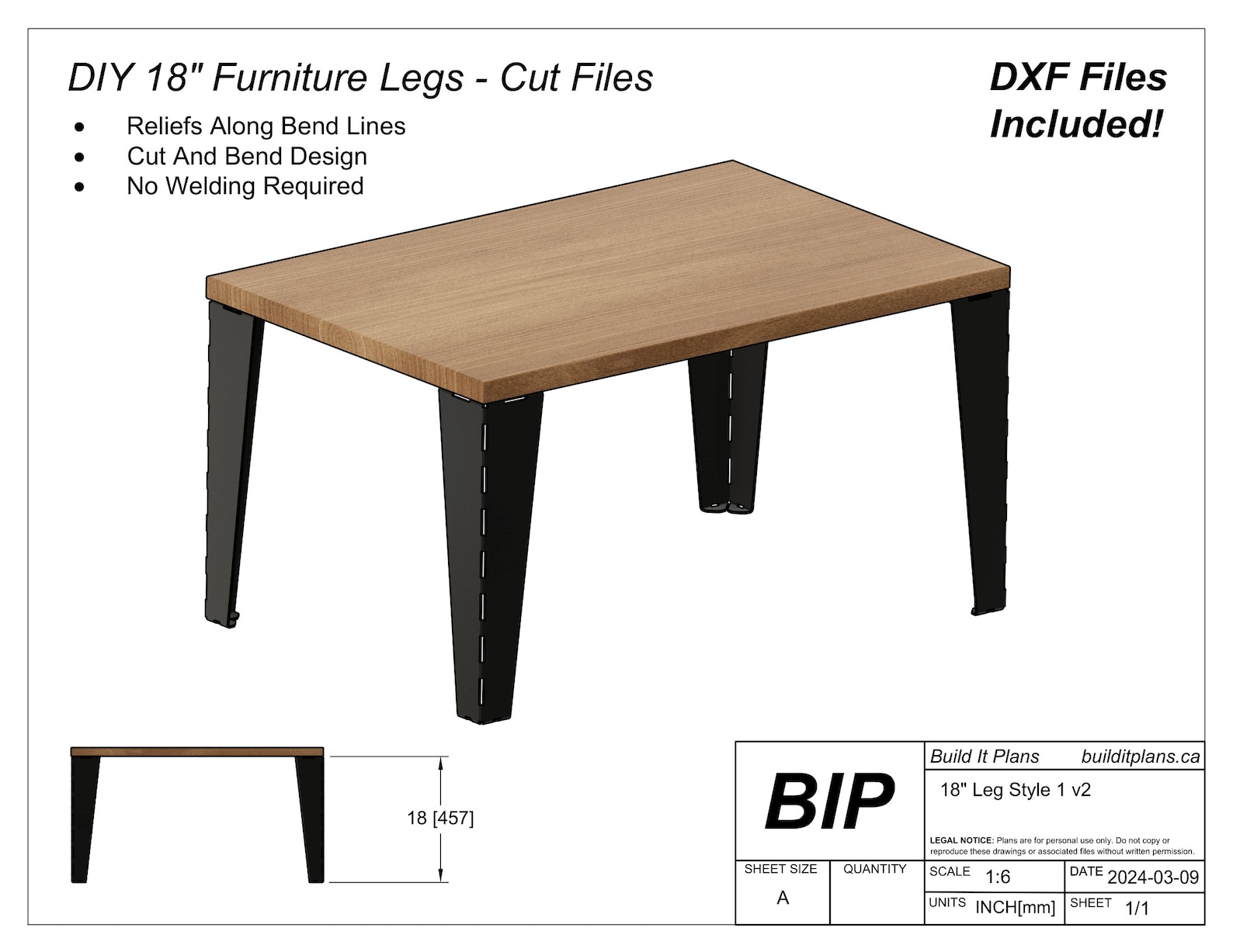 Tapered Furniture Leg DXF Cut Files Multi Pack - 12 Inch and 18 Inch ...