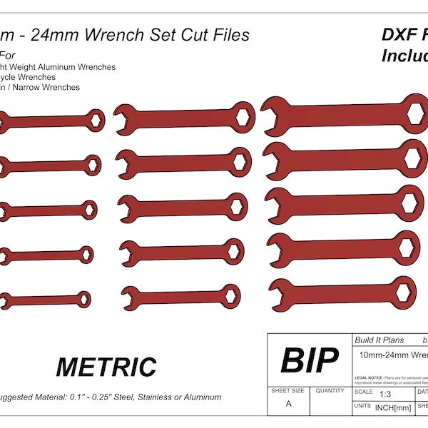 Juego de archivos de corte de Plasma con llave, archivos de corte de llave métrica de 10mm - 24mm para archivos de corte DXF de Plasma CNC para llaves finas