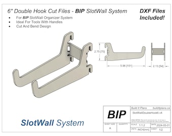 SlotWall 6" Double Hook Hanger DXF Cut Files For DIY Slatwall Organizer