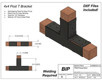 4x4 Post T Bracket Cut Files For Pergola T Bracket DXF Cut File For DIY Tee Bracket 3.5x3.5 Post Or 90mm x 90mm Post