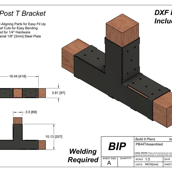 4x4 Post T Bracket Cut Files For Pergola T Bracket DXF Cut File For DIY Tee Bracket 3.5x3.5 Post Or 90mm x 90mm Post