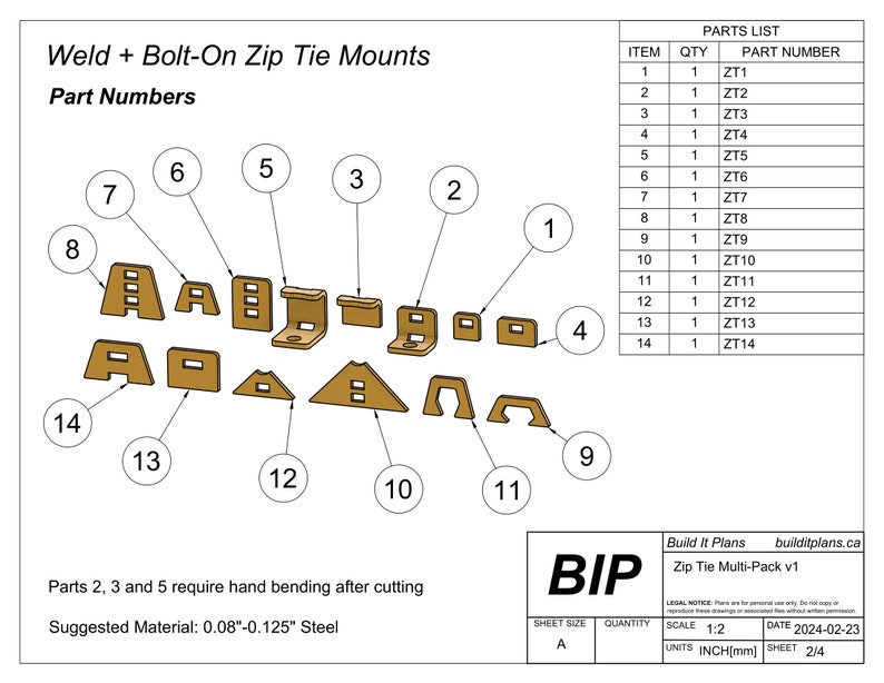 Brake Line Zip Tie Mount Cut Files Secure Wiring and Fuel Lines DXF