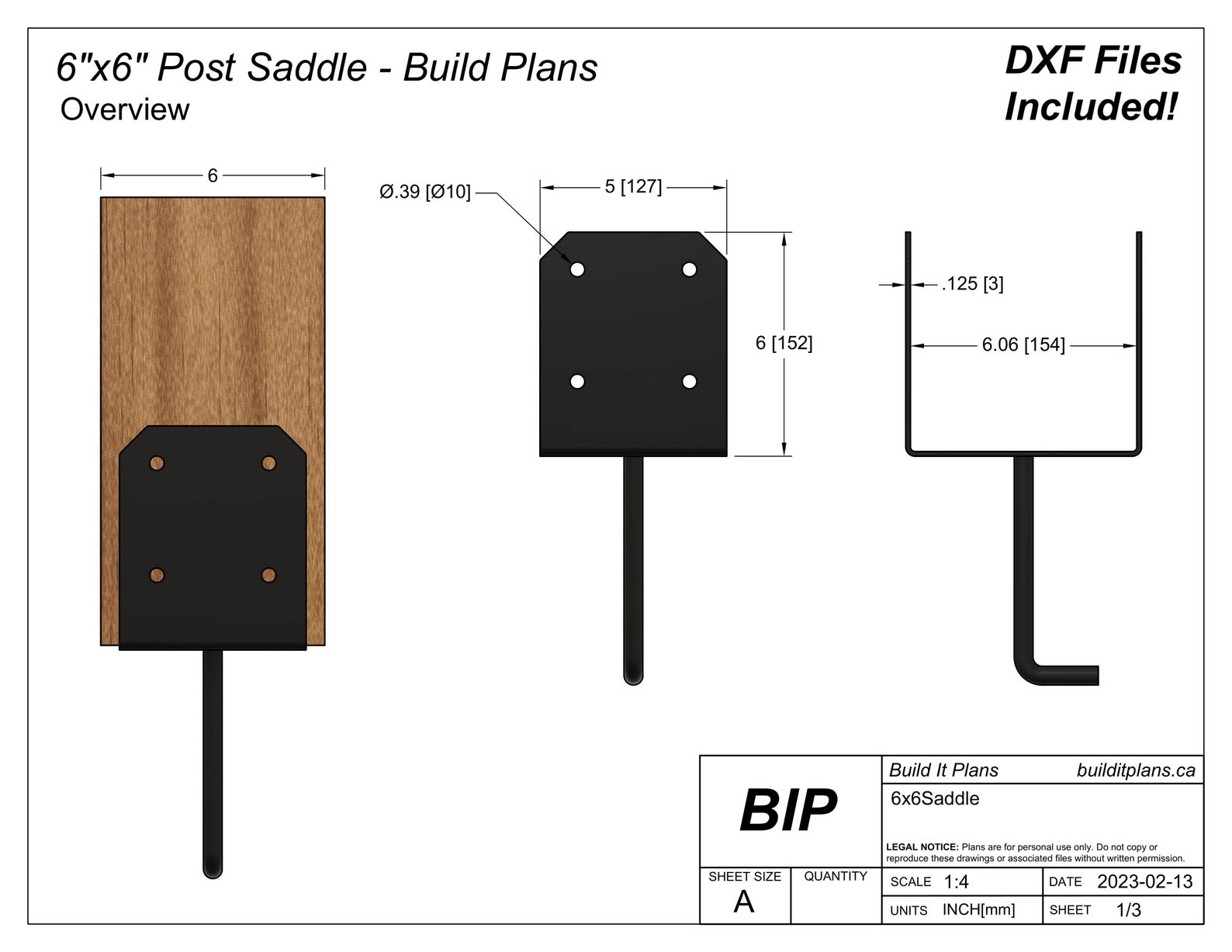 6x6 Post Support Saddle Bracket DXF File Two Styles Plus PDF
