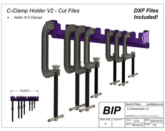 C-Clamp Wall Hanger Cut Files For C Clamp Storage Holder DXF Plasma Cut Files For Shop Organizer G Clamp Hooks Bar Clamp Organizer Cut Files