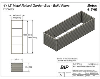 4'x12' Metal Raised Garden Bed Plans - 48"x144"