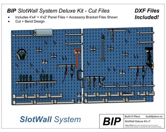 SlotWall Deluxe Kit Garage Organizer System Cut Files For DIY Slatwall Pegboard Wall Board DXF Plasma Shop Slat Wall Panel Tool Display