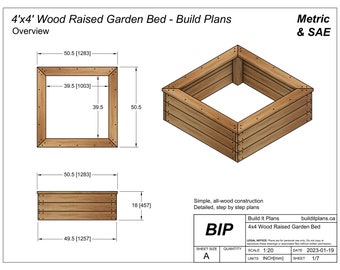 4&#39;x4&#39; Raised Wood Garden Bed PDF Plans 48&quot;x48&quot;