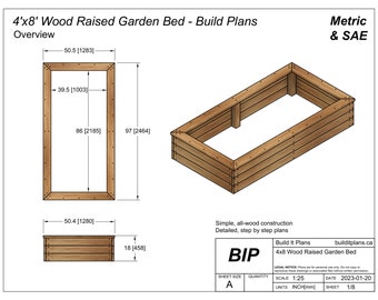 4&#39;x8&#39; Raised Wood Garden Bed PDF Plans 48&quot;x96&quot;