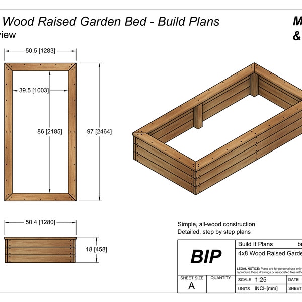 4 'x 8 'Holz Erhöhte Gartenbeet-Pläne für einfache 4x8 Erhöhte Beete DIY Garten Box 48x96 Rechteckige Planter Plan