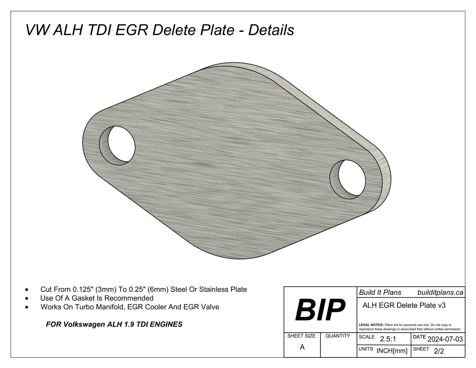 ALH TDI Egr Delete Plate Dxf – VW Diesel Block-Off Schnittdatei - Etsy.de