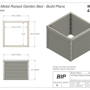 4&#39;x4&#39; Metal Raised Garden Bed PDF Plans 48&quot;x48&quot;