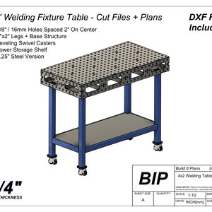 24x48x0.25&quot; Schweißtabelle DXF-Dateien - 0.6&quot;&quot; Stahl mit offenen Seiten