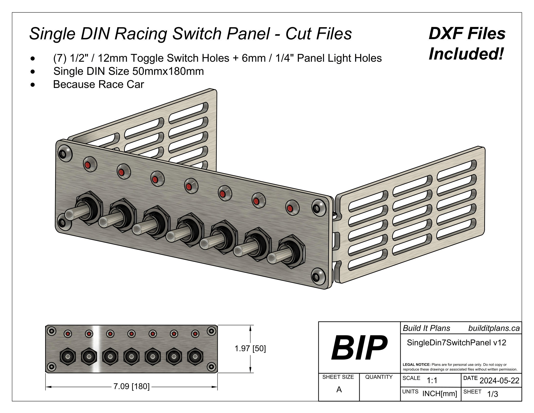 Single DIN Switch Panel DXF – Racing CNC Cut File for Single DIN Switch Panel DXF – Racing CNC Cut File for