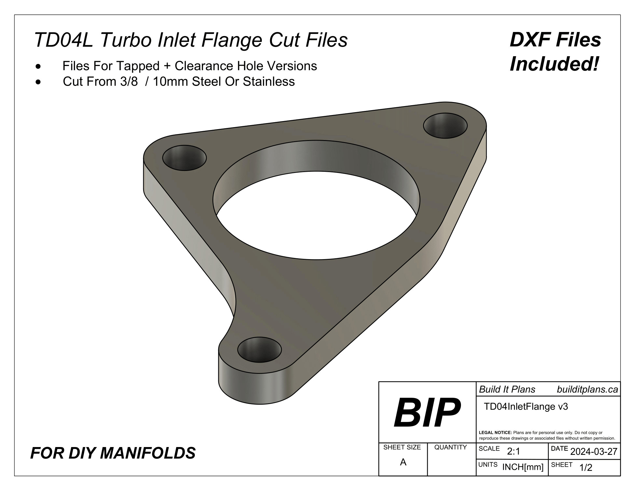 TD04 Turbo Manifold Flange DXF Cut Files - TD04L TDO4 Flange - Etsy UK