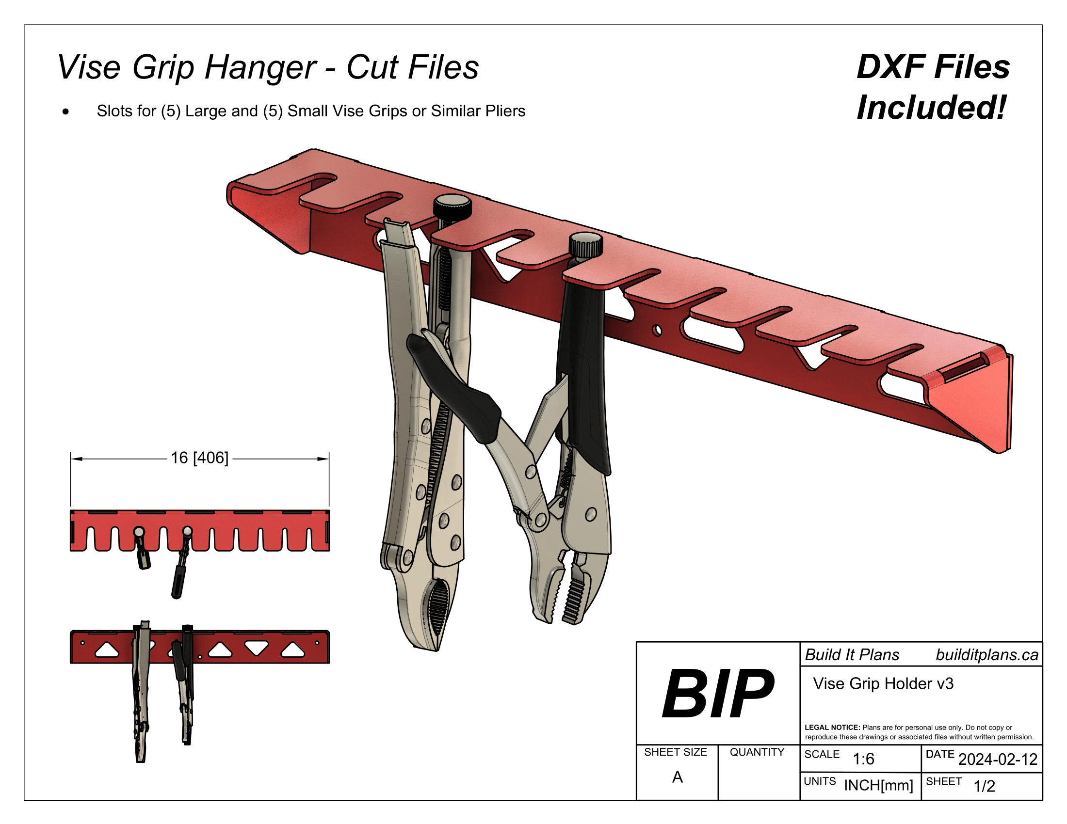 Vise Grip Organizer DXF File - Locking Pliers Holder Cut File