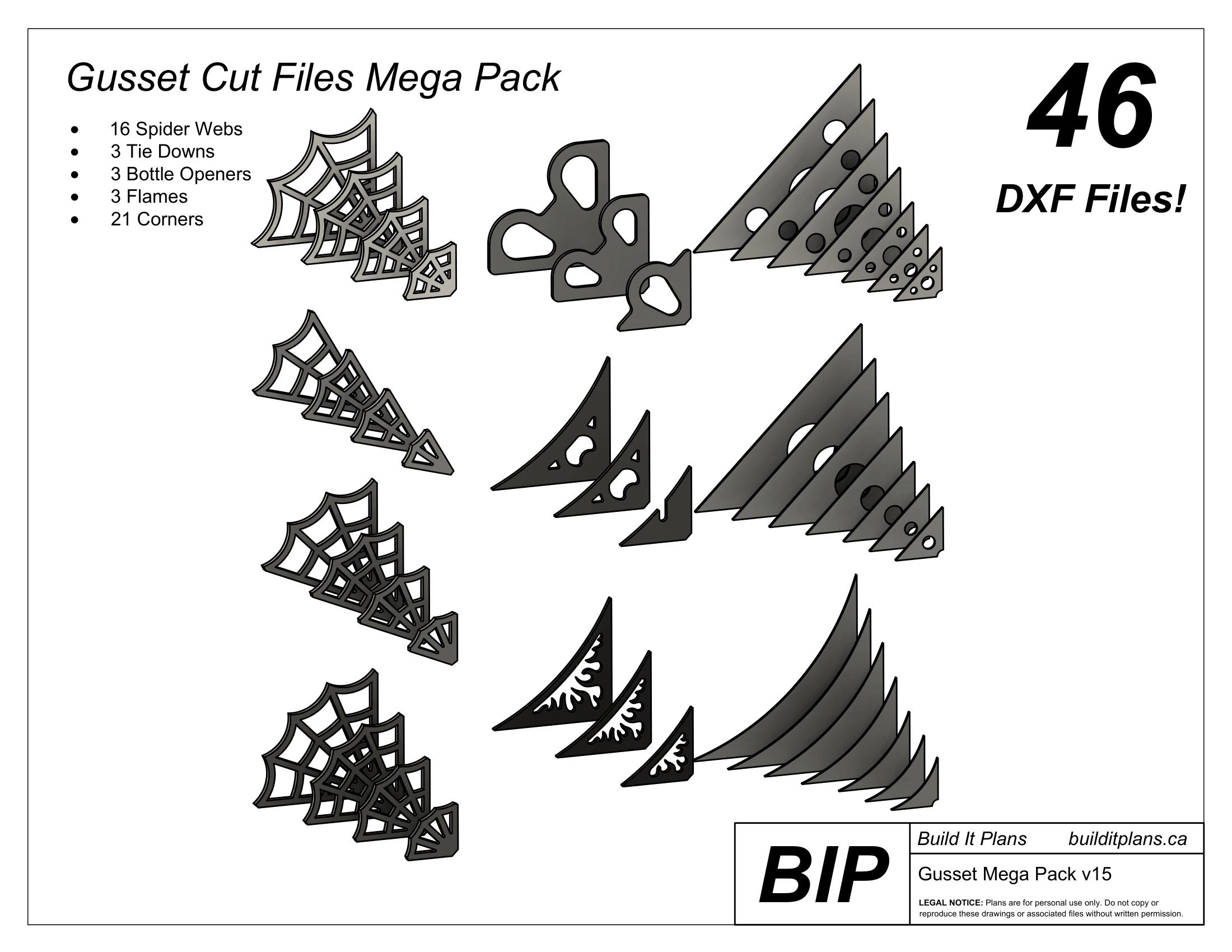 Gusset DXF Bundle for Corner, Spider Web and Flame Gusset Cut