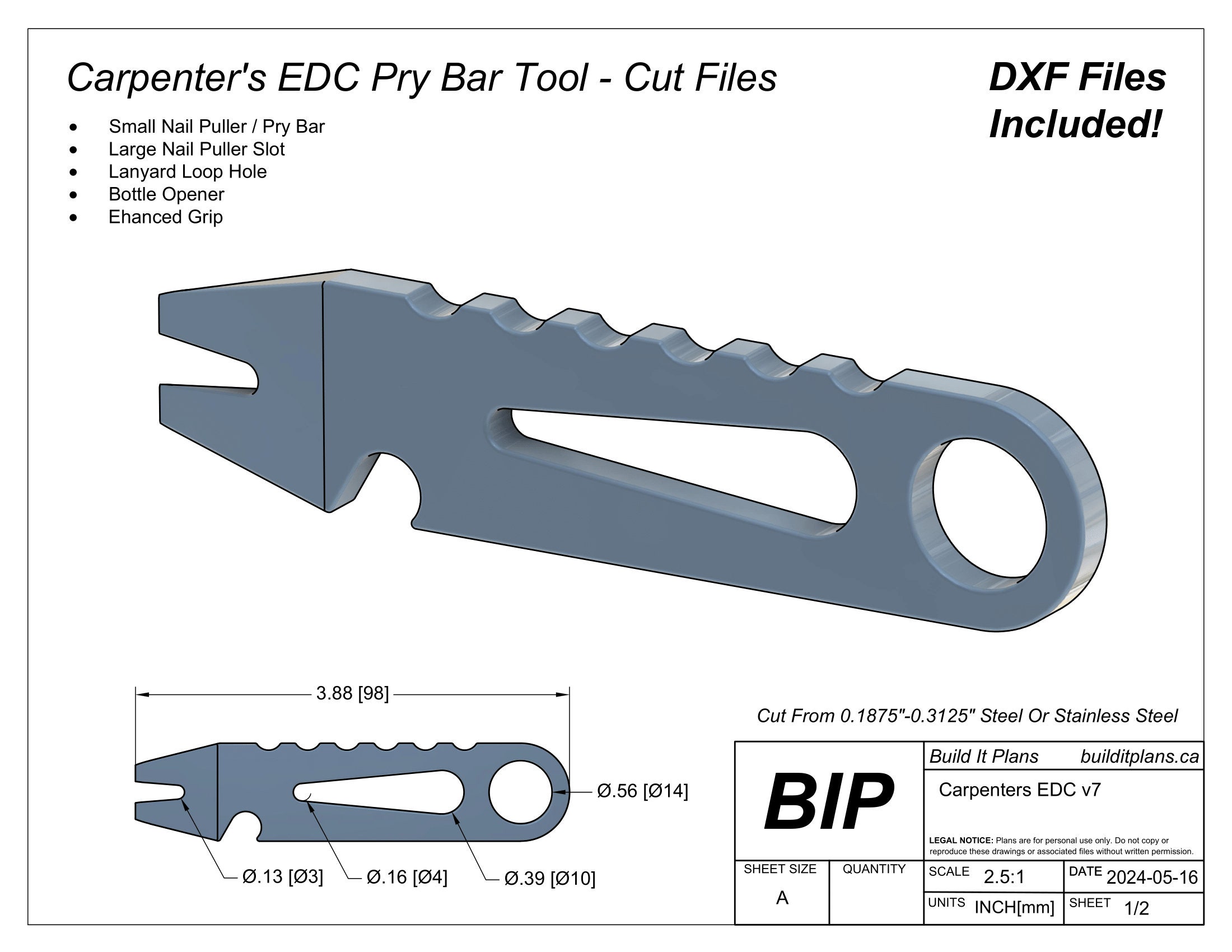 Pry Bar Tool DXF - EDC Nail Puller & Bottle Opener Cut File - Etsy