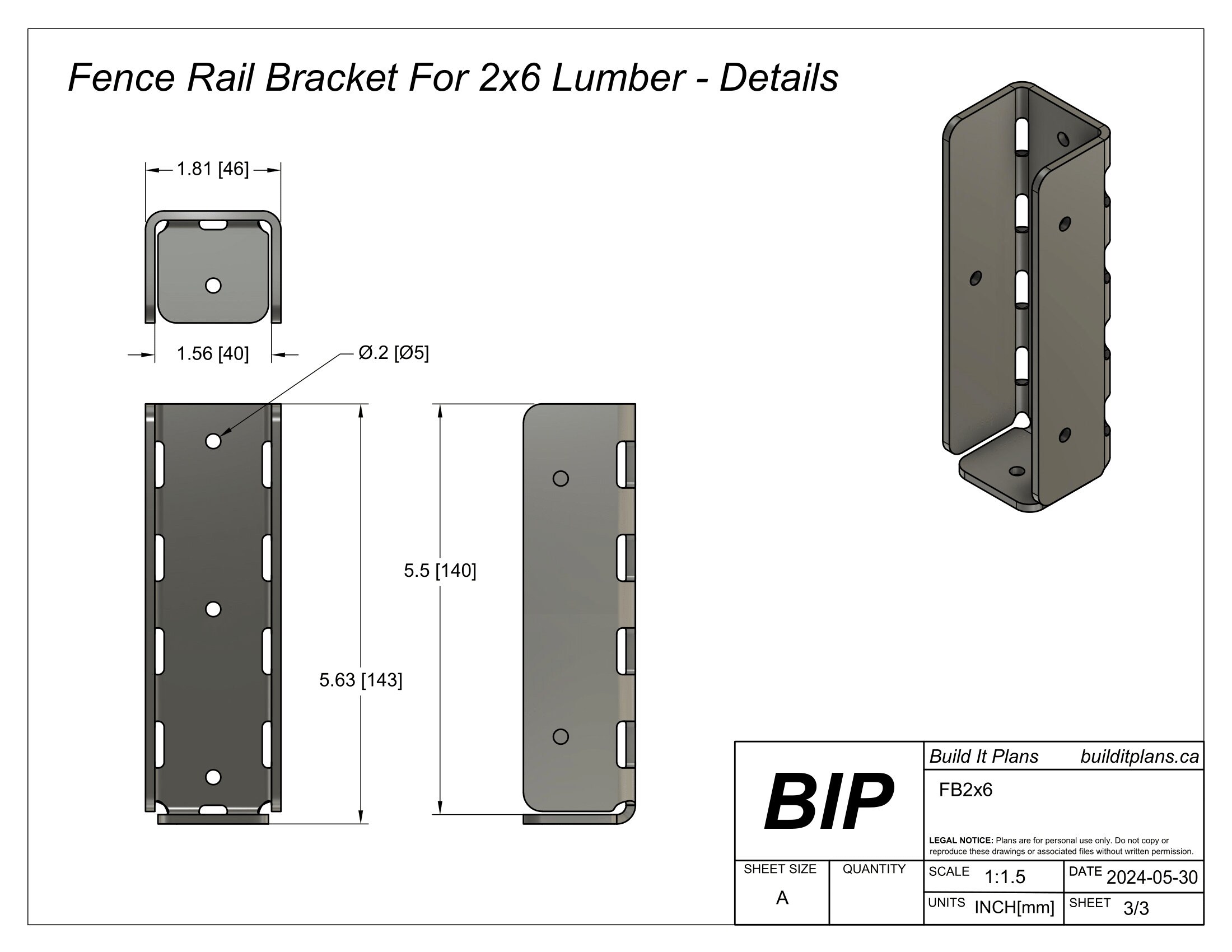 2x6 Fence Rail Bracket DXF Cut File - Etsy Canada