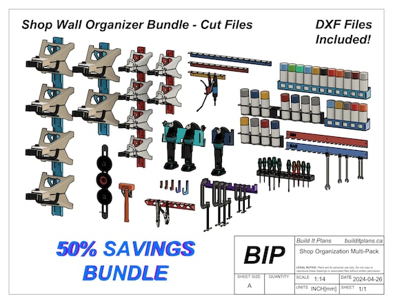 Tool Organizer DXF Bundle - Wall Mount Garage Tool Hanger Cut File Pack