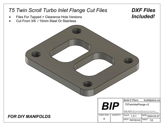 T5 Twin Scroll Turbo Manifold Flange DXF Cut Files (digital