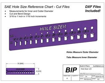 Hole Size Reference Chart Cut File SAE Hole Drill Measuring Chart DXF Plasma Cut Files For Shop Measurement System