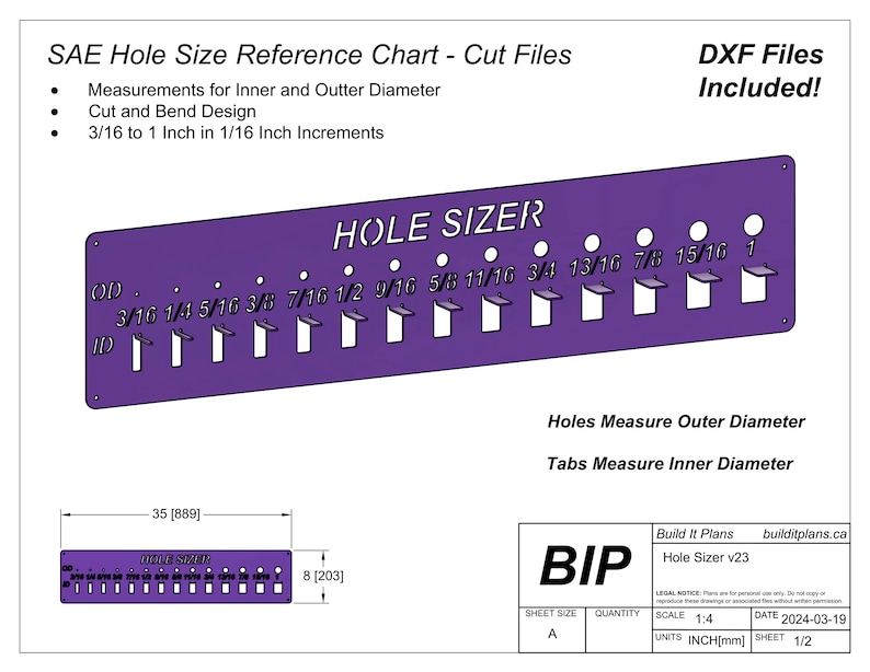 Hole Size Chart DXF – Inside and Outside Diameter Tool Cut File - Etsy