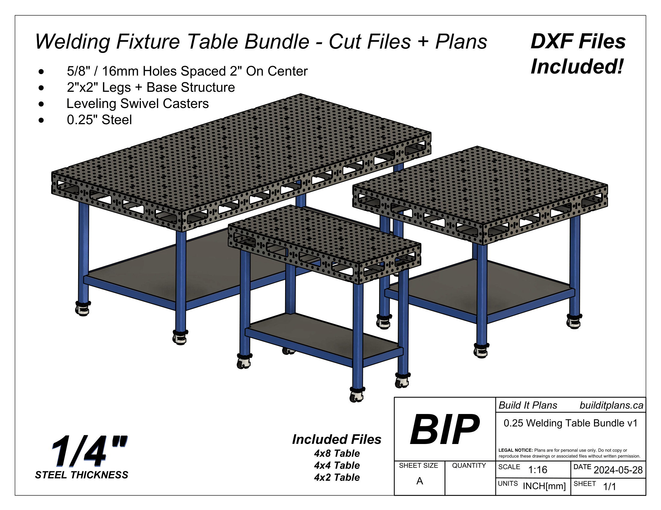 Welding Fixture Table Plans: 0.25" Steel, DXF & PDF Bundle (Digital Download)