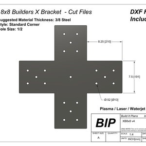 Standard 8x8 Post X Bracket Cut File For Timber Frame - DXF Plasma File For Open Truss Framing Pergola Bracket