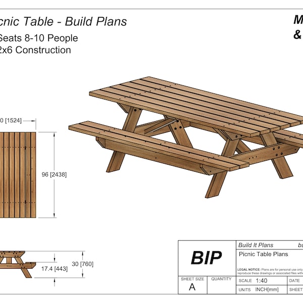 8' Picnic Table Plans For DIY 8 Foot Picnic Table Plan Detailed Large 96" Picnic Table Instructions PDF