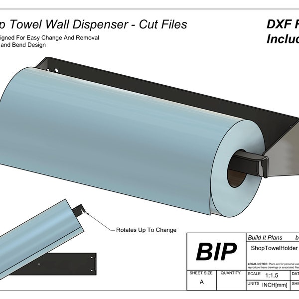 Shop Towel Dispenser Cut Files For Wall Mount Shop Towel Holder DXF Plasma Cut Files For Paper Towel Roll Bracket Mounted