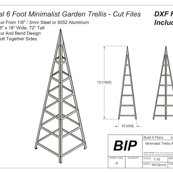 Metal 6' Minimalist Garden Trellis Cut Files For DIY Garden Lattice Pyramid Plans DXF Plasma Cut Files PDF Modern Obelisk Yard Art