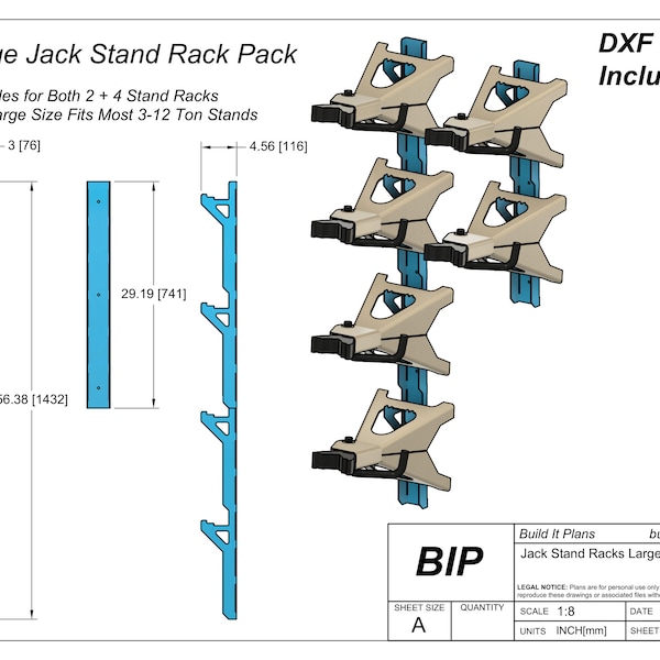 Large Jack Stand Rack Cut Files 3 Ton to 12 Ton Jackstand Hanger Plasma DXF Files Jack Stand Wall Mounted Hanger Shop Organizer